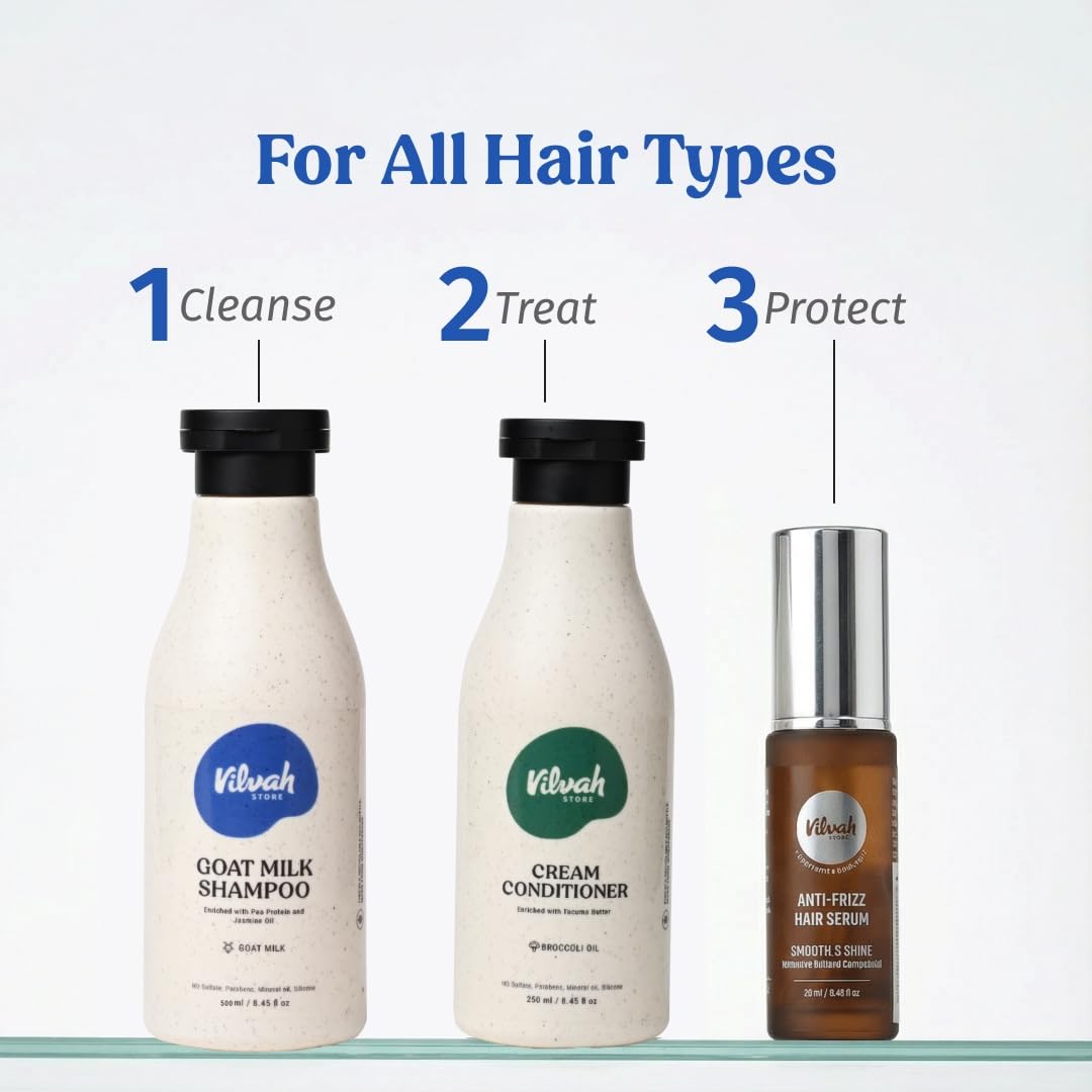Vilvah Goat Milk Shampoo | with Ceramides for Dry & Frizzy Hair | Nourishing Natural Shampoo that Strengthens, Smoothens & Adds Shine | Sulphate-Free Hair Cleanser for Men & Women | 500ml