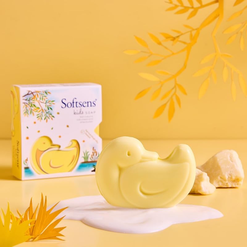 Softsens Kids Soap Lucky Duck 75g | Gentle Nourishing Care with Shea Butter & Natural Milk Cream, Dermatologist Tested Baby Soap, Moisturizing Animal Shape Bar Soap For Toddlers & Kids 2-10 Years