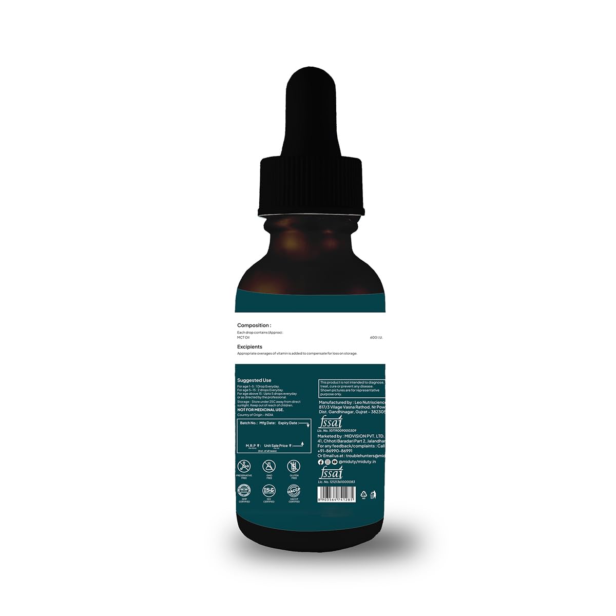 Zephivo Miduty by Palak Notes Coco D3, MCT Oil, Medium Chain Triglycerides, Vitamin D3 for Strong Bones & Immunity D3 Drops, Coco D3 Pack - 50ml