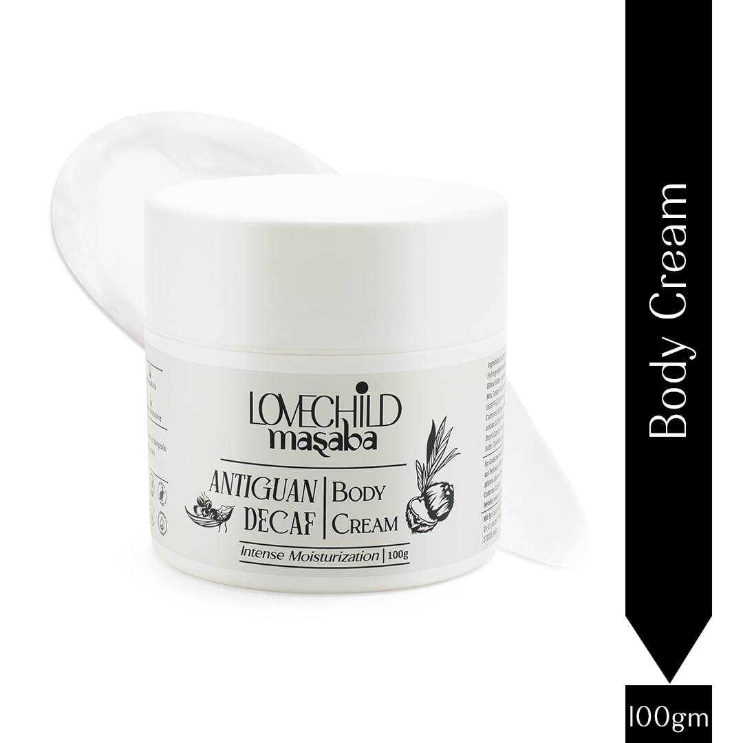 LoveChild Masaba Body Cream Antiguan Decaf, Buttery-Soft Moisturizer with Hemp Seed, Coffee & Baobab Oil, Smoothens & Deeply Nourishes Skin, Long-Lasting Fragrance, Moisturiser For Daily Use, 100g