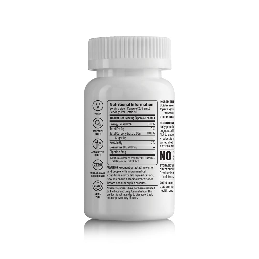 Zephivo Unived Q-Veg, Natural Fermented CoEnzymeQ10 for Heart Health & Potent Anti-oxidant Activity, Highly Bio-Available with Piperine, 200mg Elemental CoQ10-30 caps