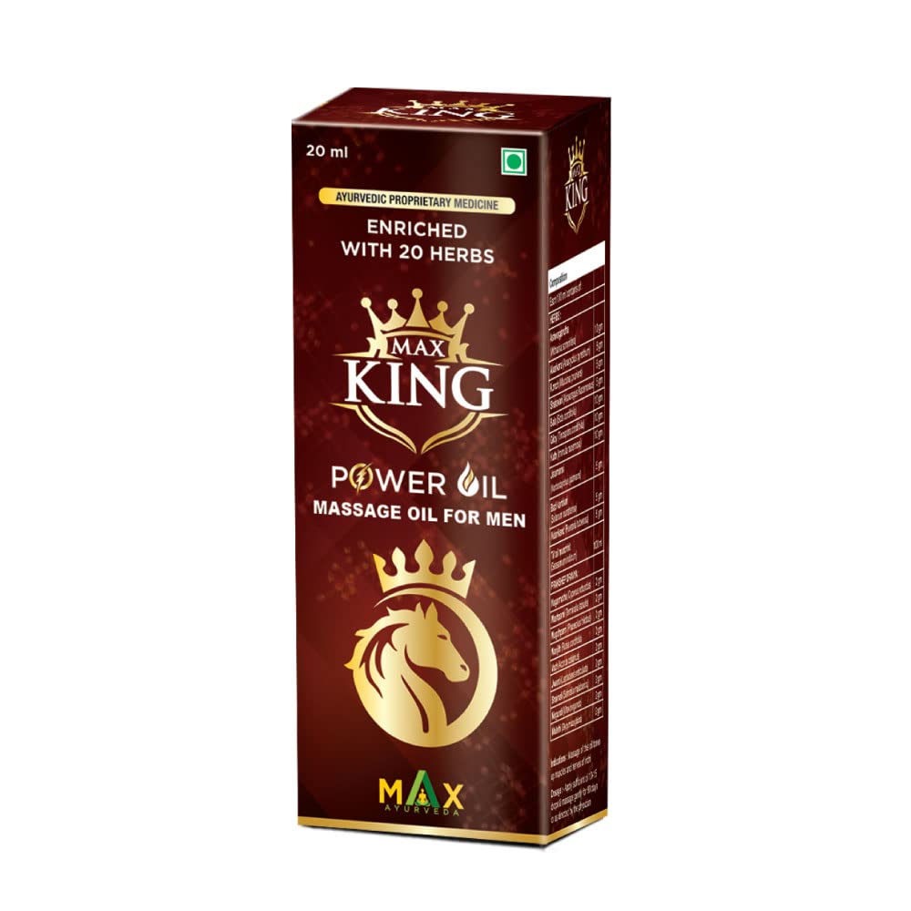 Max Ayurveda King Power Massage Oil For Men - Pack of 1 (20ml) - 100% Ayurvedic Tel, Stamina Booster Sanda Tailam