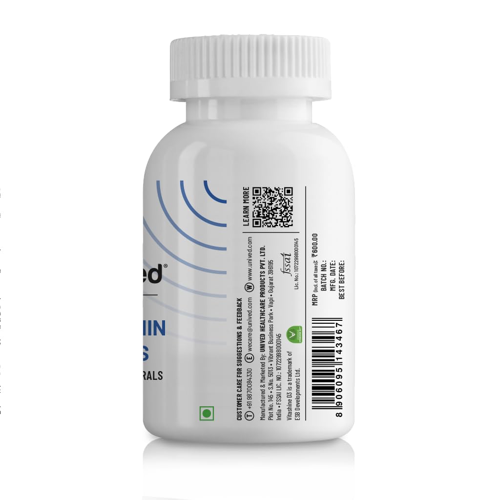 Unived Basics Multivitamin & Minerals Capsule for Men | 100% RDA of all Vitamins with Algae Calcium & Plant-Based Vitamin D3 plus Important Minerals | Complete formulation for Health & Wellbeing