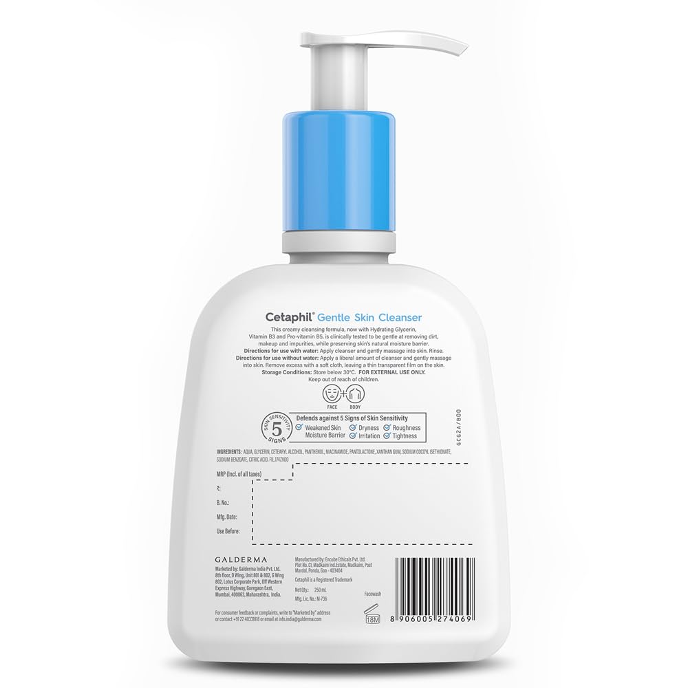 Cetaphil Paraben, Sulphate-Free Gentle Skin Hydrating Face Wash Cleanser with Niacinamide, Vitamin B5 for Dry to Normal, Sensitive Skin - 250 ml