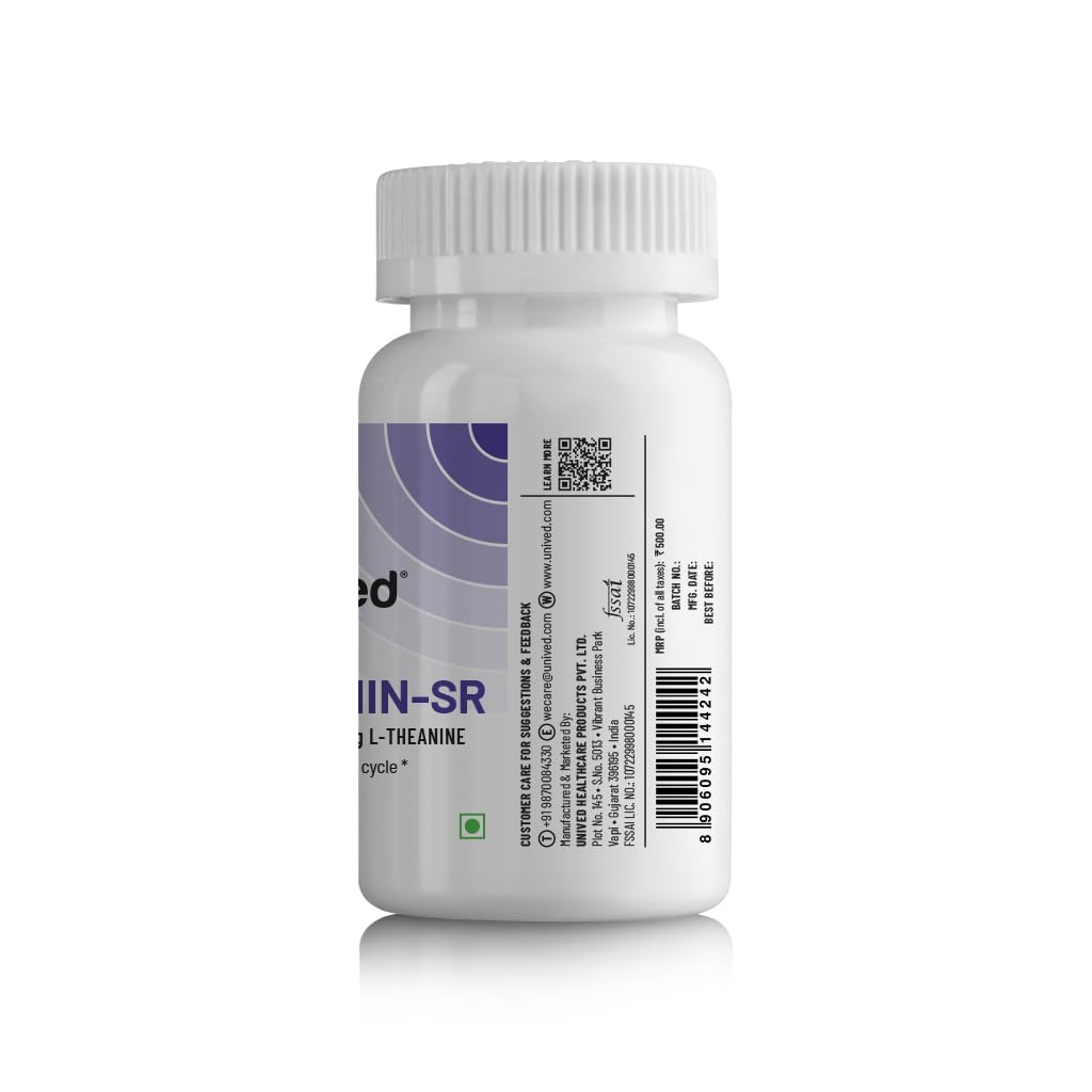 Zephivo Unived Melatonin-SR | USA's 1st slow-release Melatonin | 5mg Melatonin and 100mg L-theanine | 30 Vegan Capsules