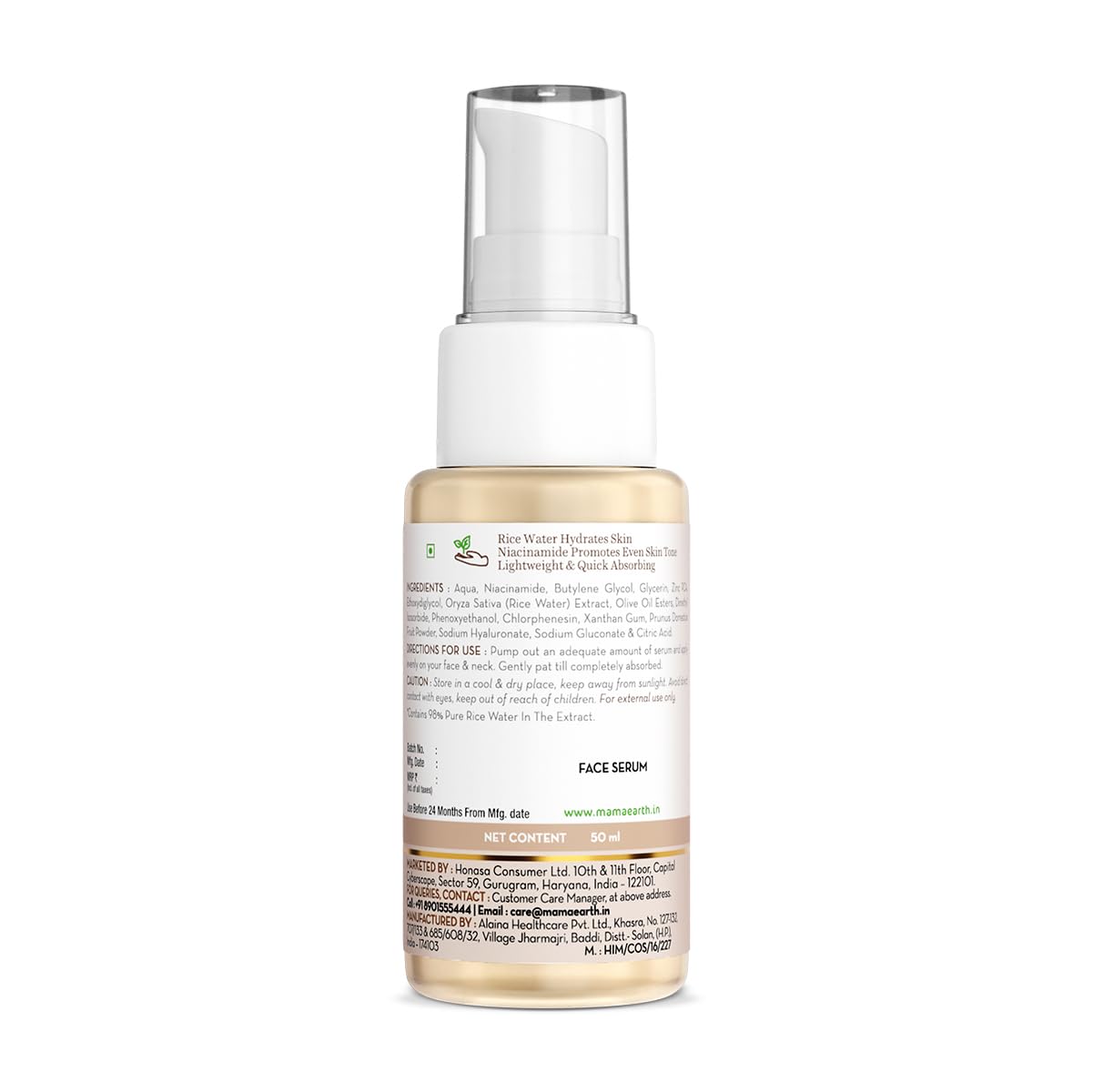 Mamaearth Rice Water Dewy Active Serum with 10% Niacinamide, Rice Water & Hyaluronic Acid - 50 ml | For Glass Skin | Gives Dewy Finish | Brightens Skin | Suits All Skin Types