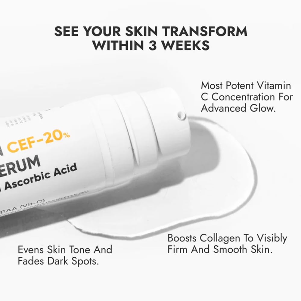 Cos-IQ 20% Vitamin C Serum, 30ml | With Vitamin E & Ferulic Acid | Glowing & Brightening Skin | Anti-Aging Serum for Wrinkles, Fine Lines & Dark Spots | All Skin Types | 30-Days Pack