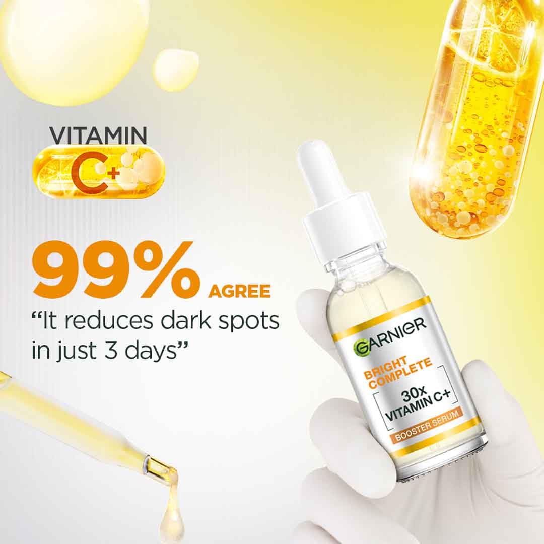 Garnier Vitamin C + Face Serum for Skin Brightening & Anti-Dark Spots|100X Stronger than Vit C |2% Niacinamide 0.5% Salicylic Acid/BHA |Suitable for Oily, Dry, Sensitive Skin |For Men & Women 30ml