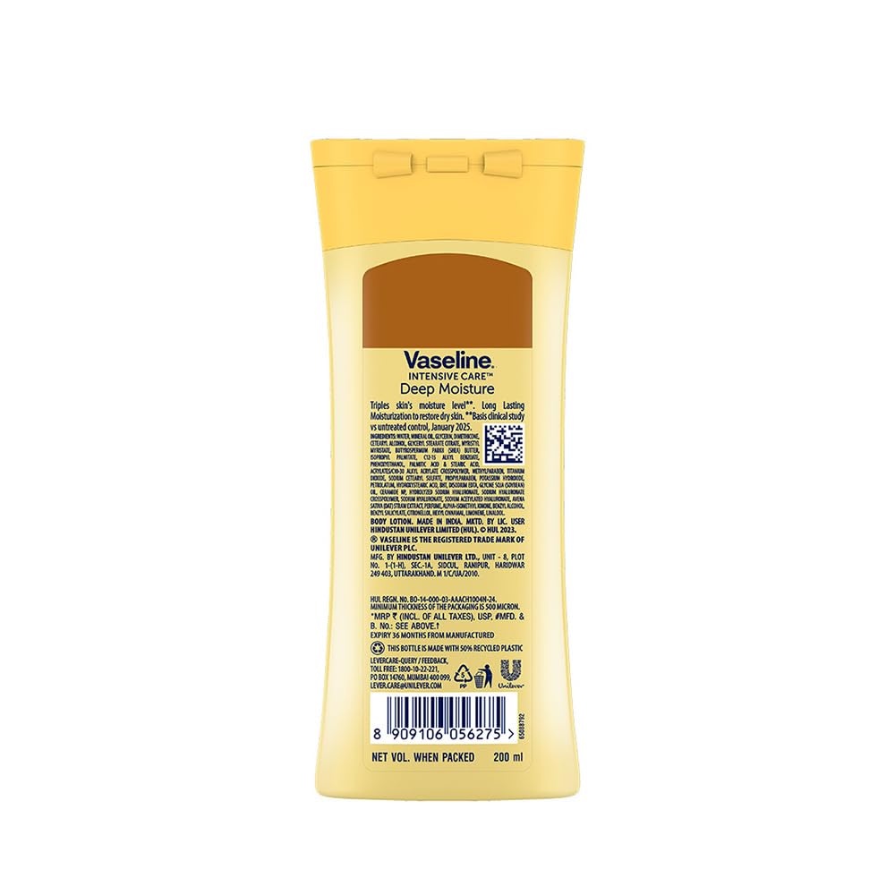 Vaseline Deep Moisture Body Lotion with Ceramide Hyaluron Moisture Fillers | 10X More for Cushion Soft Glowing Skin | For Dry | Lightweight Non-Sticky Formula | 200ml