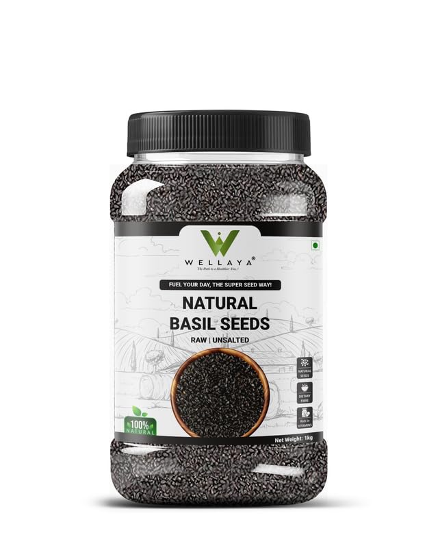 WELLAYA Basil Seeds - 350gm | High Fibre Tukmaria Seeds for Eating | Sabja Seed | Weight Management