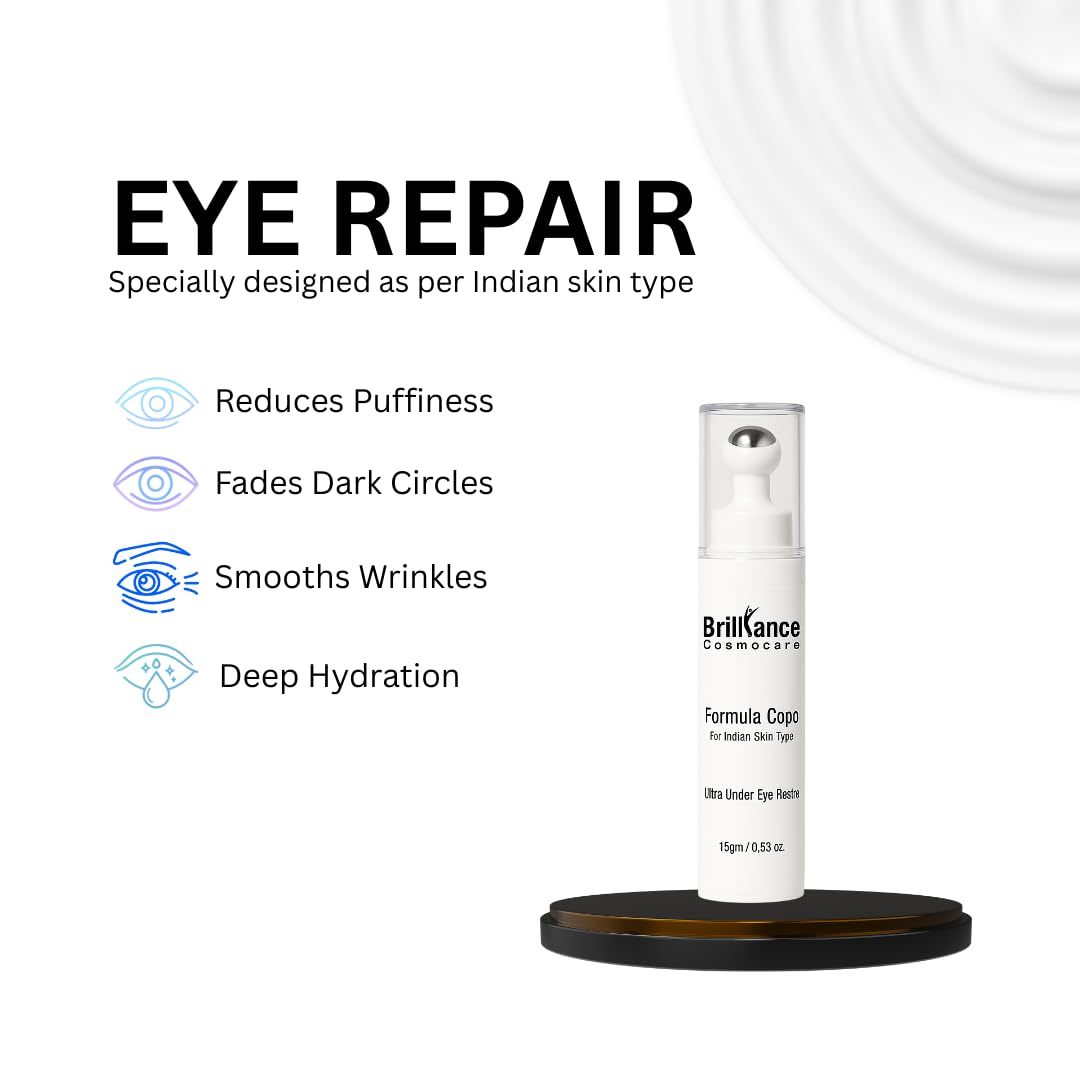 Brilliance Advance Under Eye Serum for Dark Circles & Puffiness – Hydrating Anti-Aging Formula with Peptides,Niacinamide & Hyaluronic Acid | Dermatologist Tested | 15gm