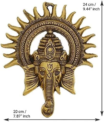 Kalakriti Gold Plated Ganesha Idol for Home Decor with Surya Chakra | Ganeshji Ganpati murti Statue Religious Idol | Wall hangings Lucky Fengshui Deal| Diwali Decorative Gifts Showpiece, 1 pc