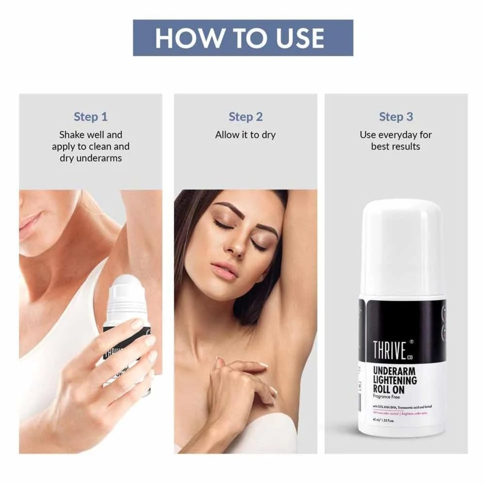 Instructions on how to use a Thrive underarm lightening roll on product.