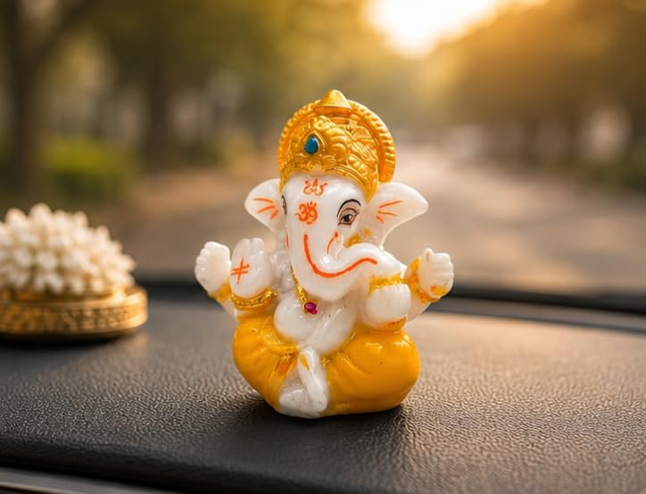 Gold Art India Ganesha Idol Car Dashboard Murti 3.3 inch