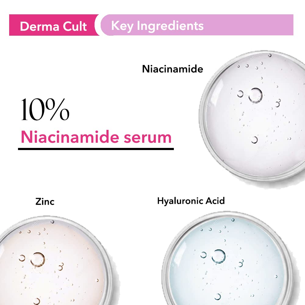O3+ Derma Cult 10% Niacinamide Face Serum for Acne Marks, Blemishes & Oil Balancing Zinc & Herbs | Skin Clarifying Anti Natural Acne Serum for Oily & Acne Prone Skin | 30ml
