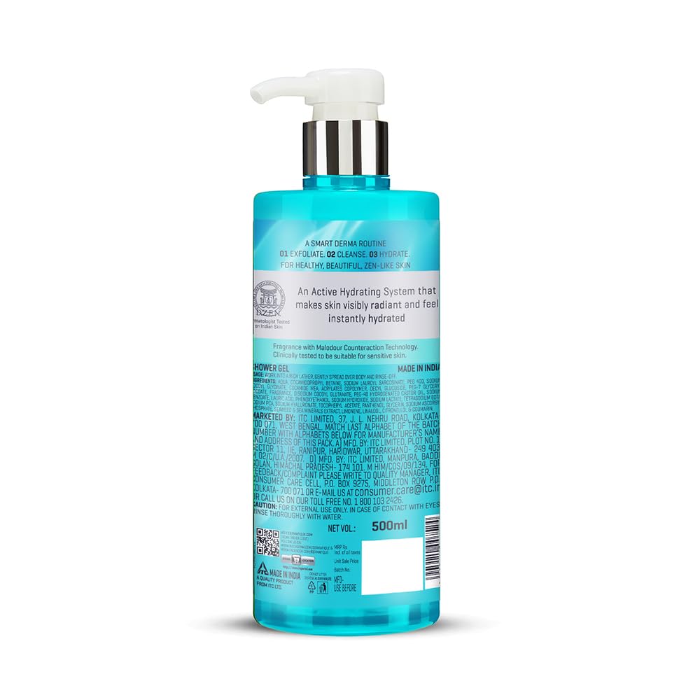 Dermafique Aqua Surge Shower Gel 500ml | 24 hr hydration, No Paraben/SLS, Pro Vitamin B5 & NMF | Sensitive, Dry, Oily, Normal Skin | Clinically & Dermat Tested on Indian skin | Body Wash for Women & Men
