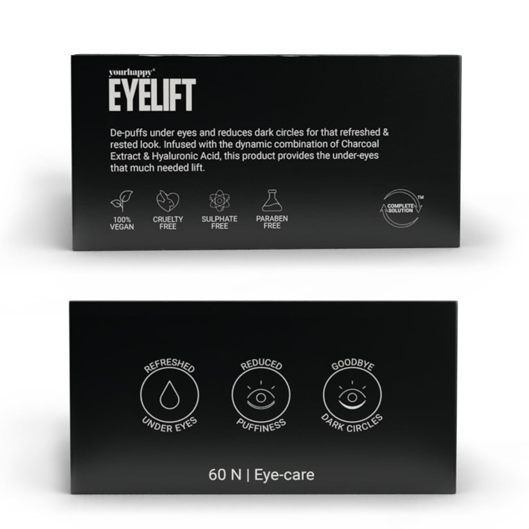 YourHappyLife Hydrogel Under Eye Patches For Dark Circles & Puffiness Reduction with Charcoal and Collagen, Reduces Fine Lines | Hydrates skin & Instant Cooling Effect | Vegan | 60 Patches.