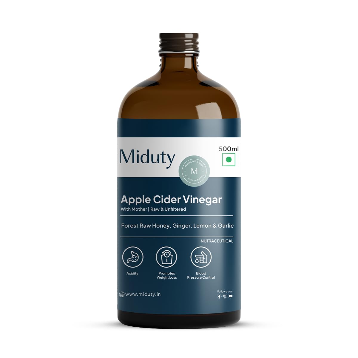 Zephivo Miduty Palak Notes Apple Cider Vinegar | Apple Cider Vinegar supplement | Weight loss Supplement | Apple Cider Vinegar syrup | Digestive enzyme Supplement (Honey, Ginger, Lemon, Garlic)