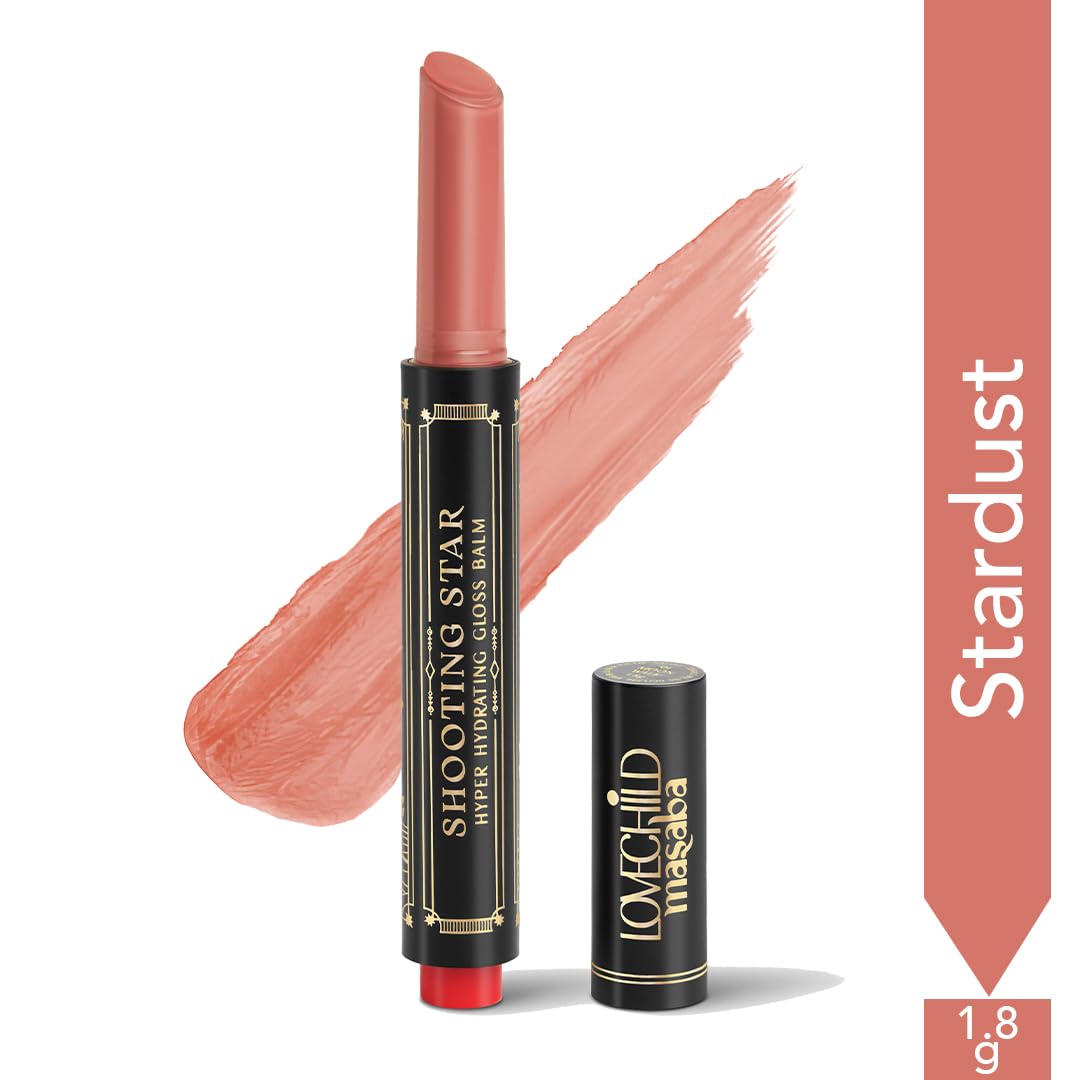 LoveChild Masaba Hyper Hydrating Gloss Balm Stick (Nude Pink) | 3-in-1 Plumping Lip Gloss Balm For High Shine | Enriched with Peptide, Squalene & Jojoba For Hydration | Stardust, 1.8g