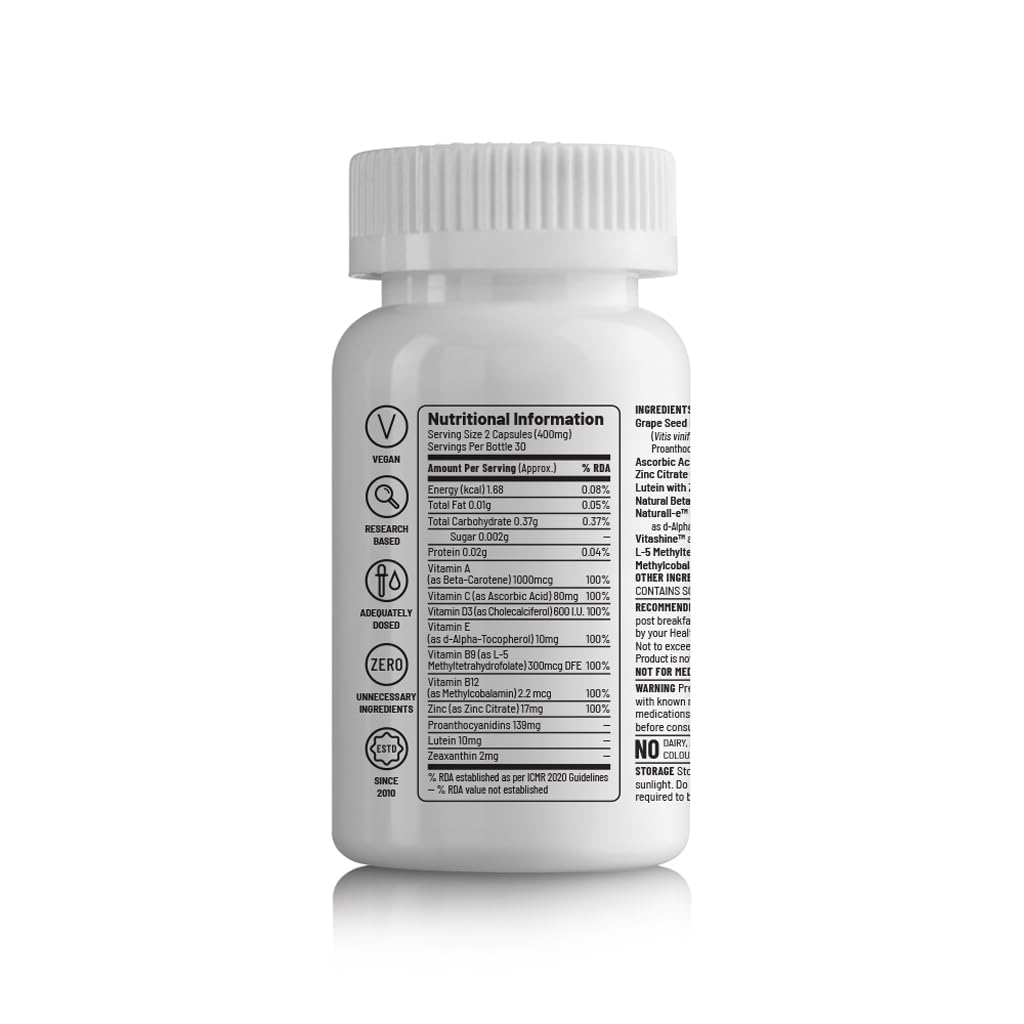 Zephivo Unived Eye Health | Lute-gen® & Zea-Gen® (Lutein : Zeaxantin), Grape Seed Extract, Vegan Vitamins D3, B12, A, and Zinc | for Macular Degeneration, Blue Light, Dry Eyes, Vision Support | 60 Caps