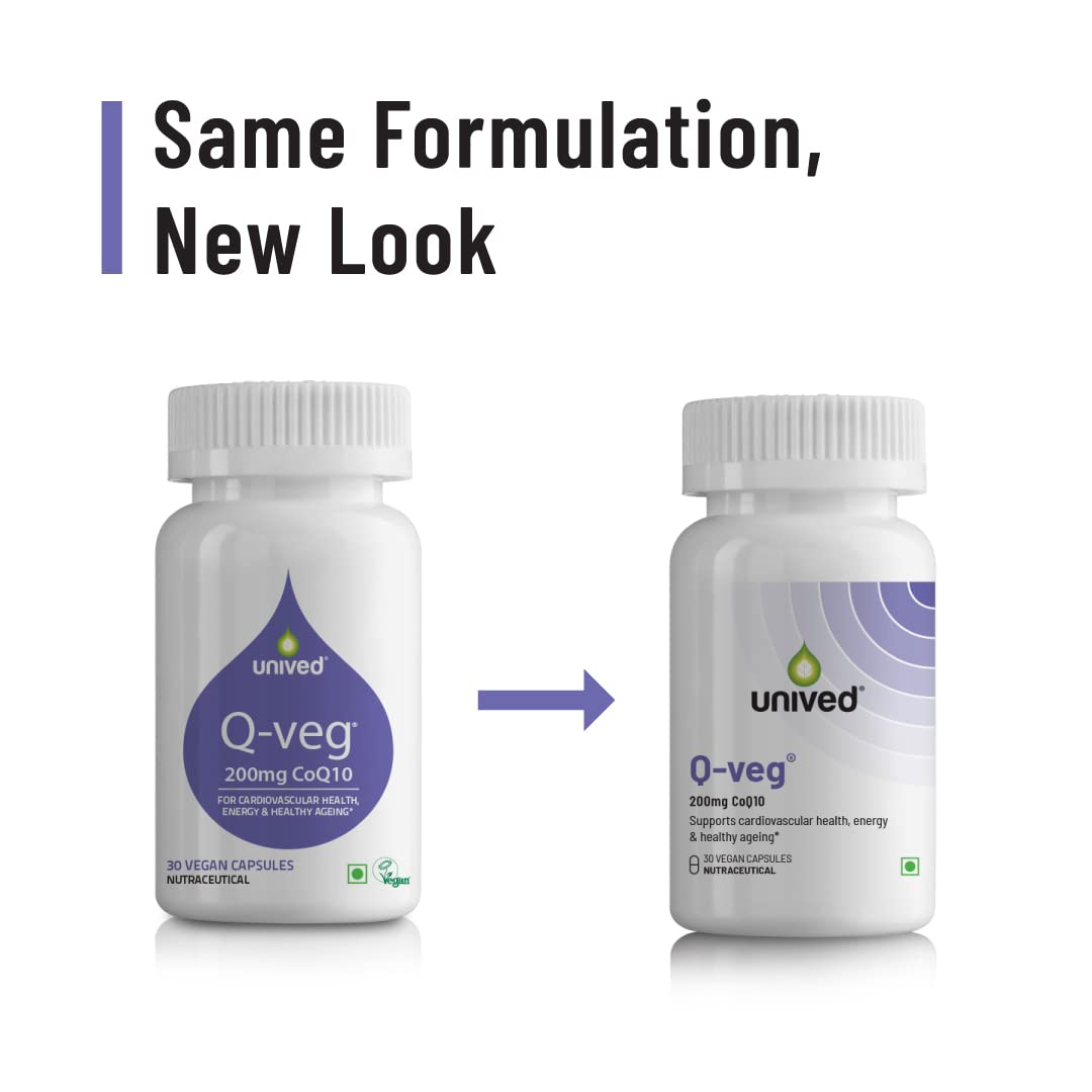 Zephivo Unived Q-Veg, Natural Fermented CoEnzymeQ10 for Heart Health & Potent Anti-oxidant Activity, Highly Bio-Available with Piperine, 200mg Elemental CoQ10-30 caps