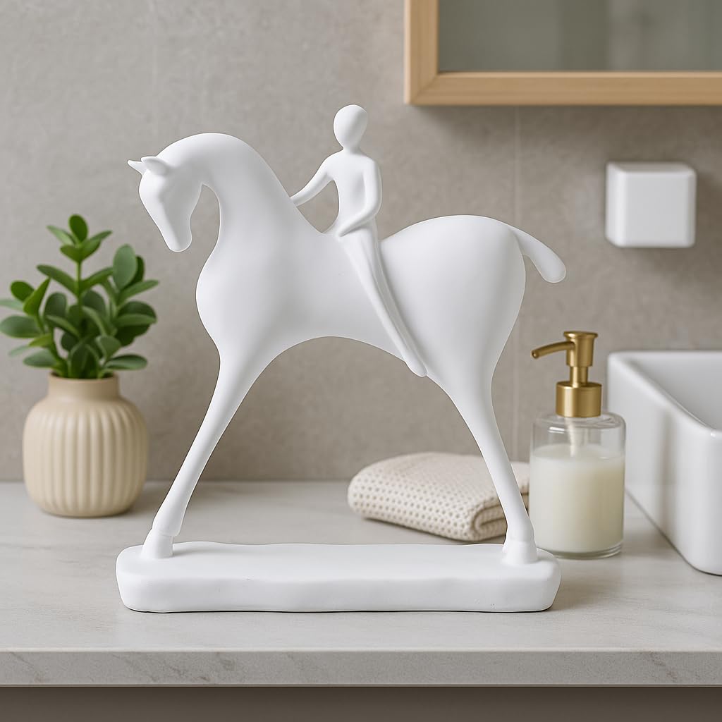 Elegant Horse with Rider Statue for Home Décor (Pack of 1, White)
