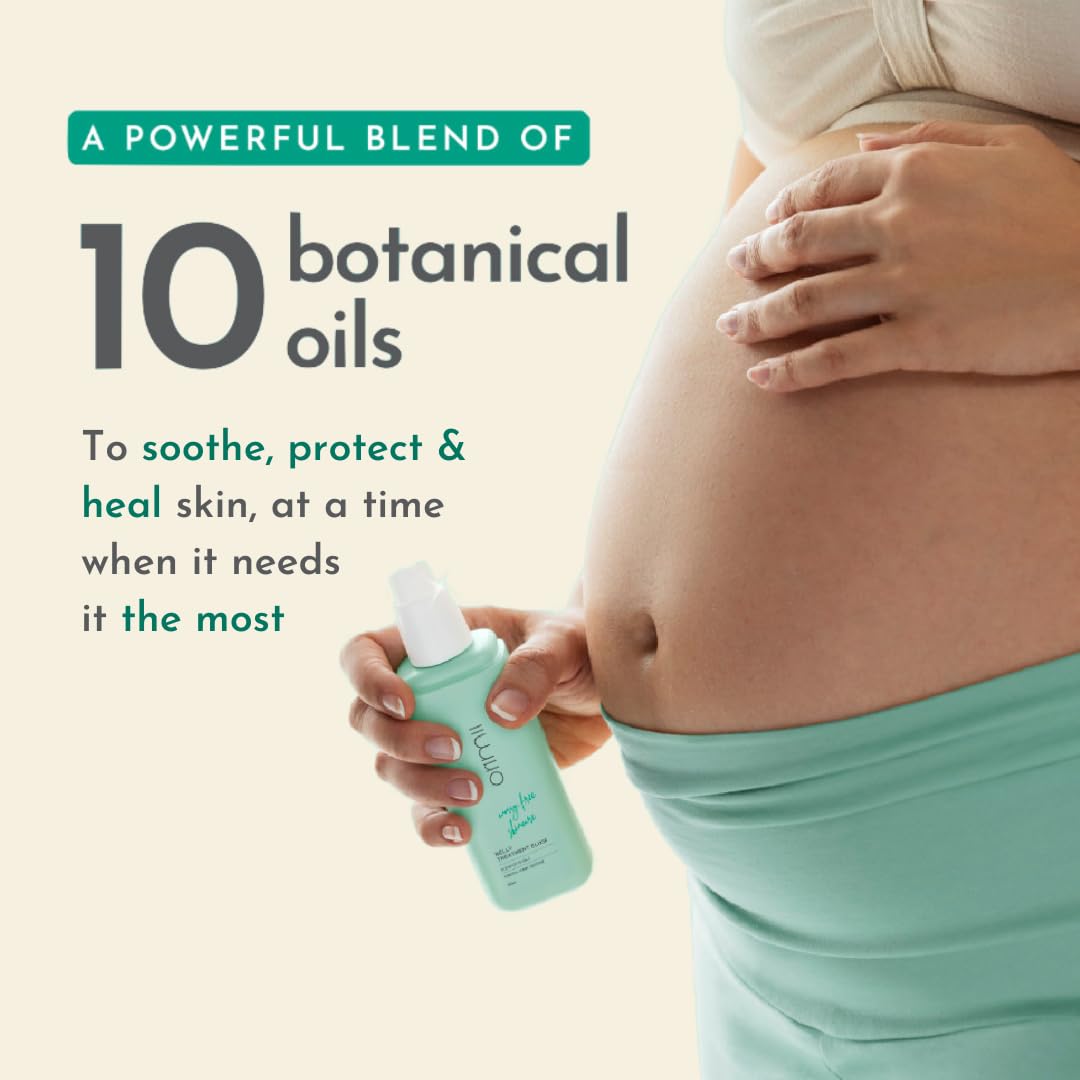 Orimii Belly Oil For Stretch Marks Removal | Belly Treatment Elixir - Boosts Elasticity & Fades Stretch Marks | Coconut Oil Blended with 9 Botanical Oils | Pregnancy & Breasfeeding Safe | Fragrance Free (100ml)