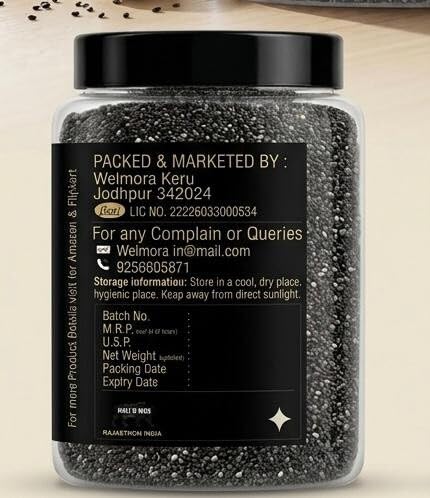 WELMORA Premium Raw Chia Seeds – (Weight-100gm) 100% Natural & Organic Superfood | High in Omega-3, Fiber & Protein | Best for Weight Management, Smoothies & Breakfast Pudding