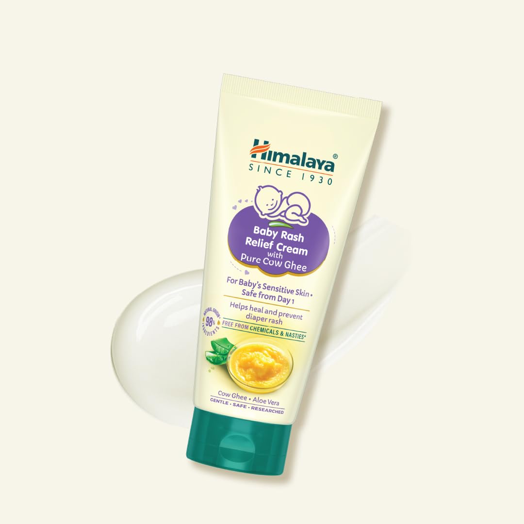 Himalaya Baby Rash Relief Cream with Pure Cow Ghee 50G | ph 5.5 | Aloe vera | Zinc Oxide | Safe for newborns | For baby's sensitive skin safe from day 1 | No Parabens | No Mineral Oil | No Synthetic color | Pediatrician evaluated