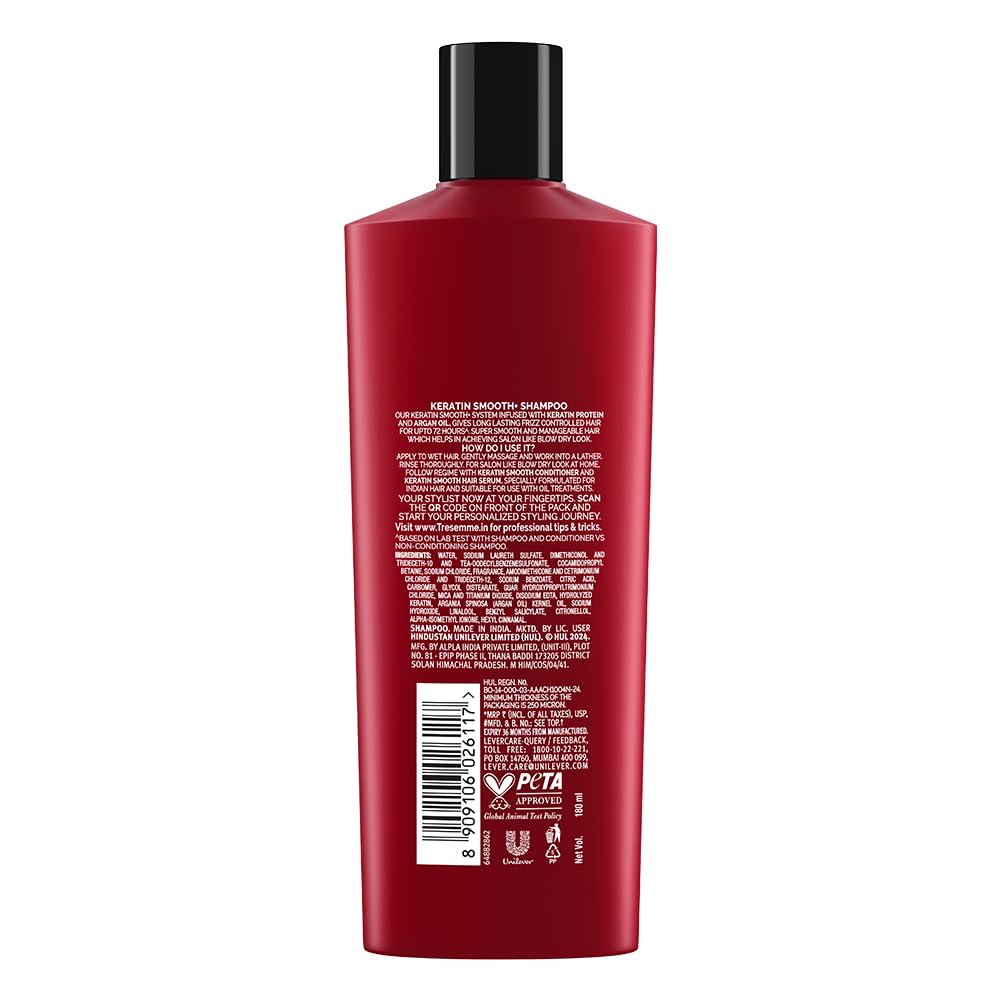TRESemme Keratin Smooth+ Shampoo With Keratin Protein and Argan Oil | Salon-Like Smooth Hair | Up To 72H Frizz Control