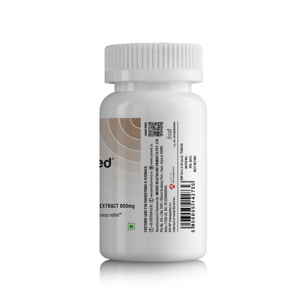 Zephivo Unived KSM-66 Ashwagandha | 600mg Vegan Full Spectrum Root Extract Standardized to 5% Withanolides | for Stress, Anxiety, Endurance, & Strength (30 Vegan Caps)