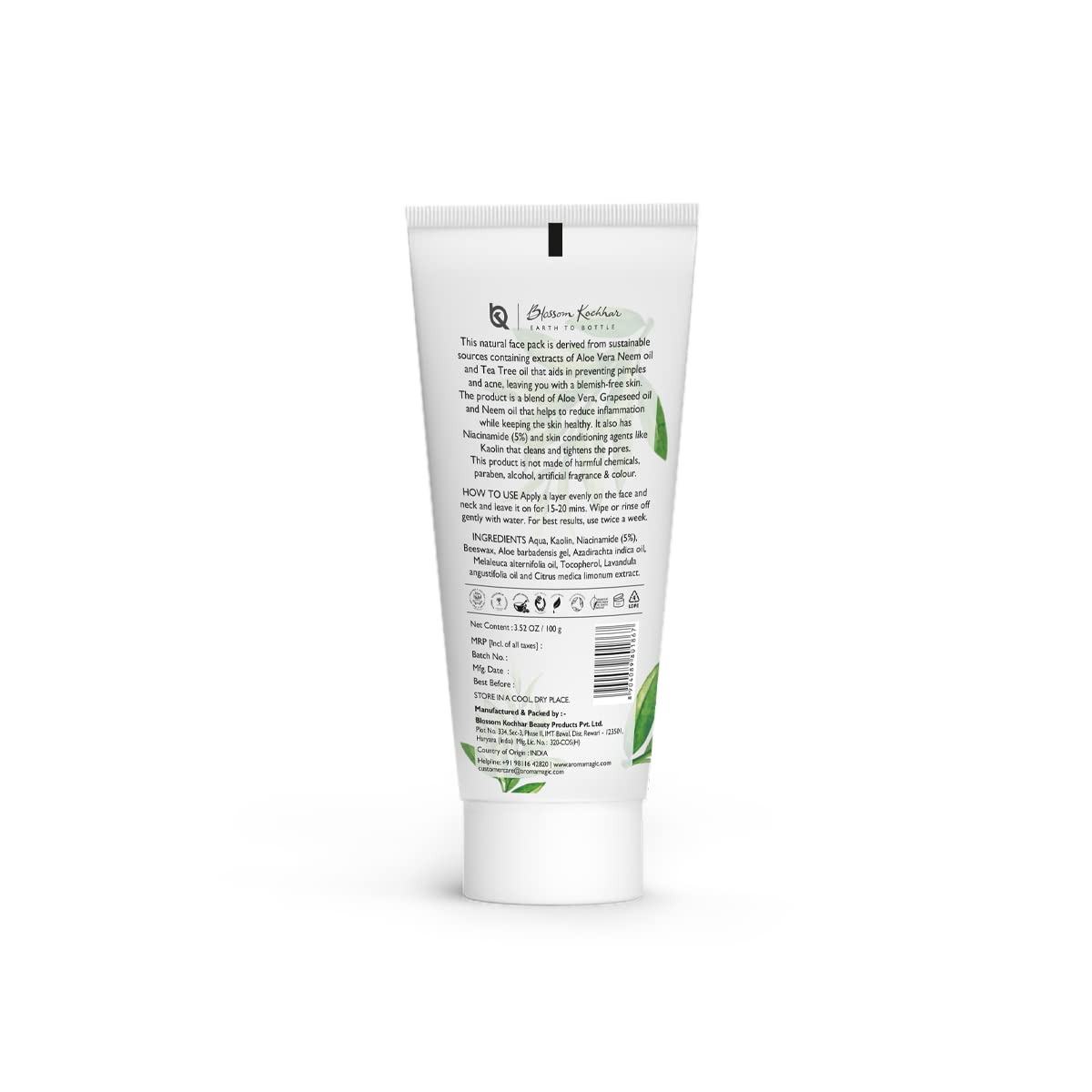 Aroma Magic Neem & Tea Tree Face Pack- 5% Niacinamide, Lemon Extracts & Essential Oils of Lavender | Prevents Acne/Pimple, Black heads, Tightens Pores | For Oily/Acne Prone Skin, 100g (Pack of 1)