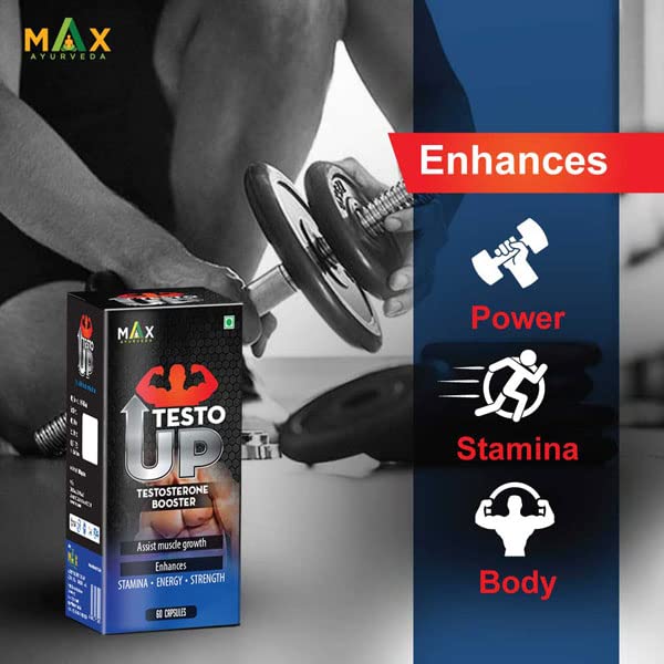 Max Ayurveda Testo Up For Muscle Mass, Bodybuilder & Athletes - 60 Capsules (Pack Of 1)