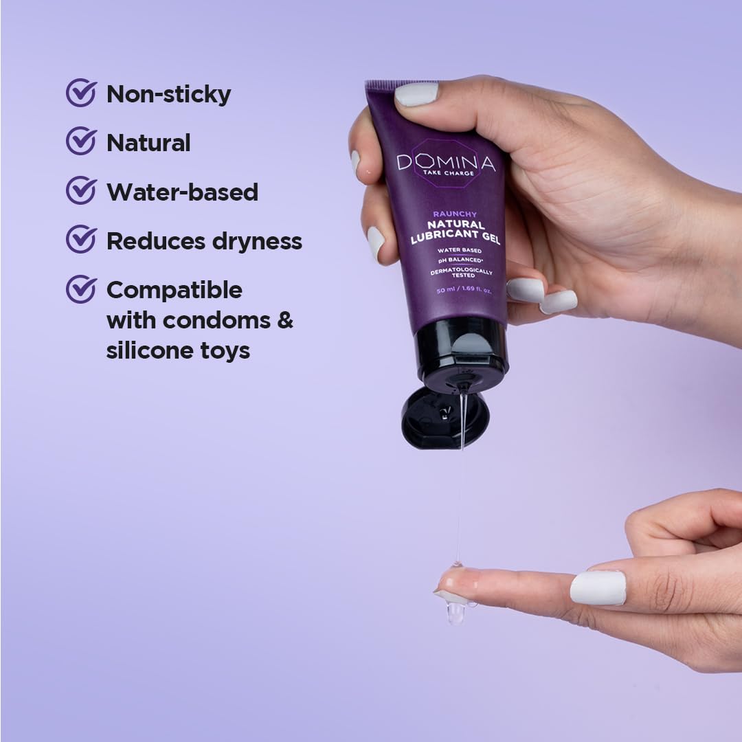 Domina Raunchy Natural Lubricant Gel | 50 ml | pH Balanced| Water-Based | Glycerine Free | Non-Sticky | Lube For Men & Women | Compatible With Condoms And Silicone Toys