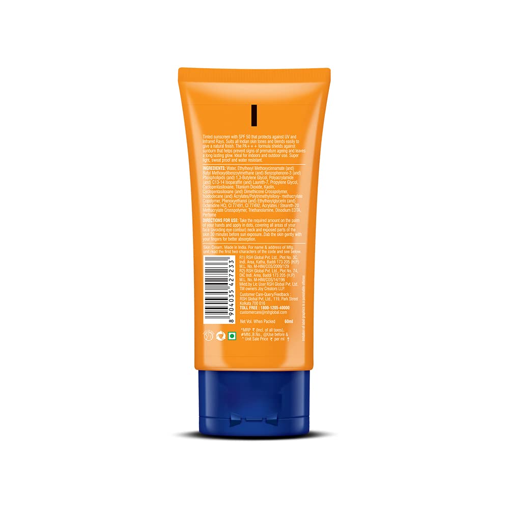 Joy Natural Tone Tinted Sunscreen SPF 50 PA+++ with Niacinamide For Normal & Oily Skin (50ml) | Mattifying, Water Resistant & Easy Blending Face Sunscreen for Sun Protection
