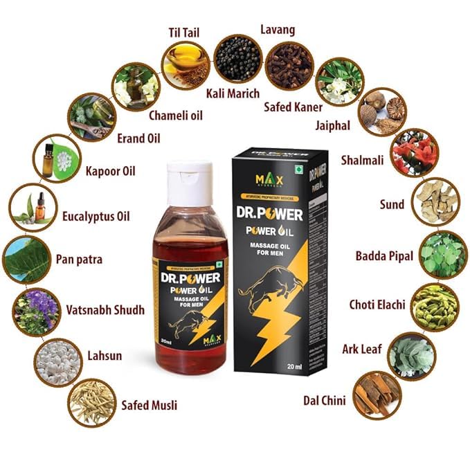 Max Ayurveda Dr Power Premium Capsules and King Power Massage Oil For Men (30 Capsules + 20ml Oil Bottle) Combo Pack