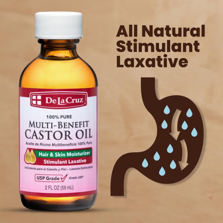 De La Cruz Castor Oil - 100% Pure Castor Oil for Hair, Skin, Eyelashes, and Eyebrows - USP Grade, 2 FL Oz