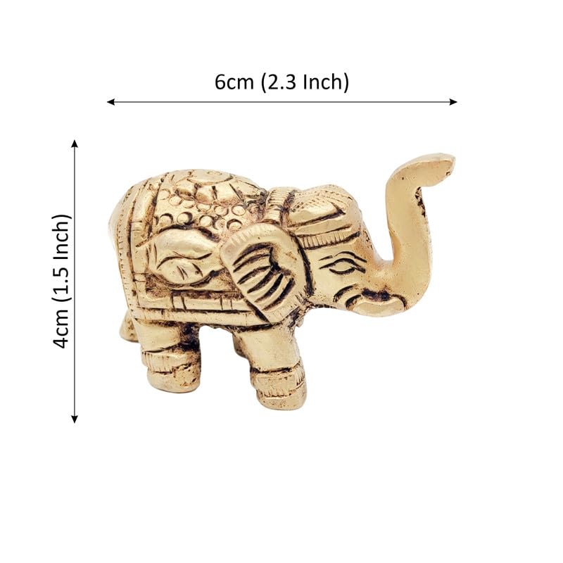 Brass Animal Elephant Sculpture Statue Handcrafted Decorative Showpiece Idol for Home, Office Dcor (Height : 4cm Length | Weight : 123gm Approxe)