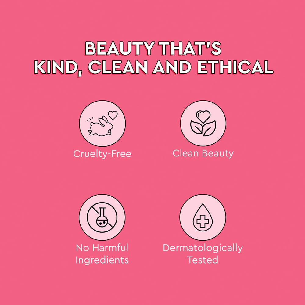 Pink background with icons and text highlighting ethical beauty standards.