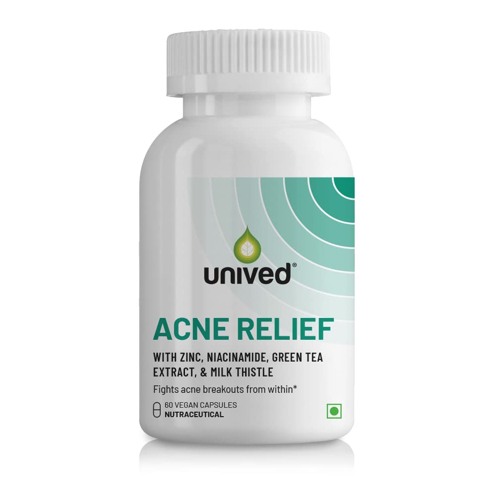 Zephivo Unived Acne Relief | Acne Supplement Formulated to combat Acne from within | Zinc, Niacinamide, Green Tea, & Milk Thistle | 60 Vegan Caps, One Month Supply