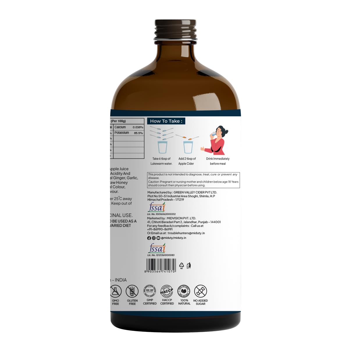 Zephivo Miduty Palak Notes Apple Cider Vinegar | Apple Cider Vinegar supplement | Weight loss Supplement | Apple Cider Vinegar syrup | Digestive enzyme Supplement (Honey, Ginger, Lemon, Garlic)