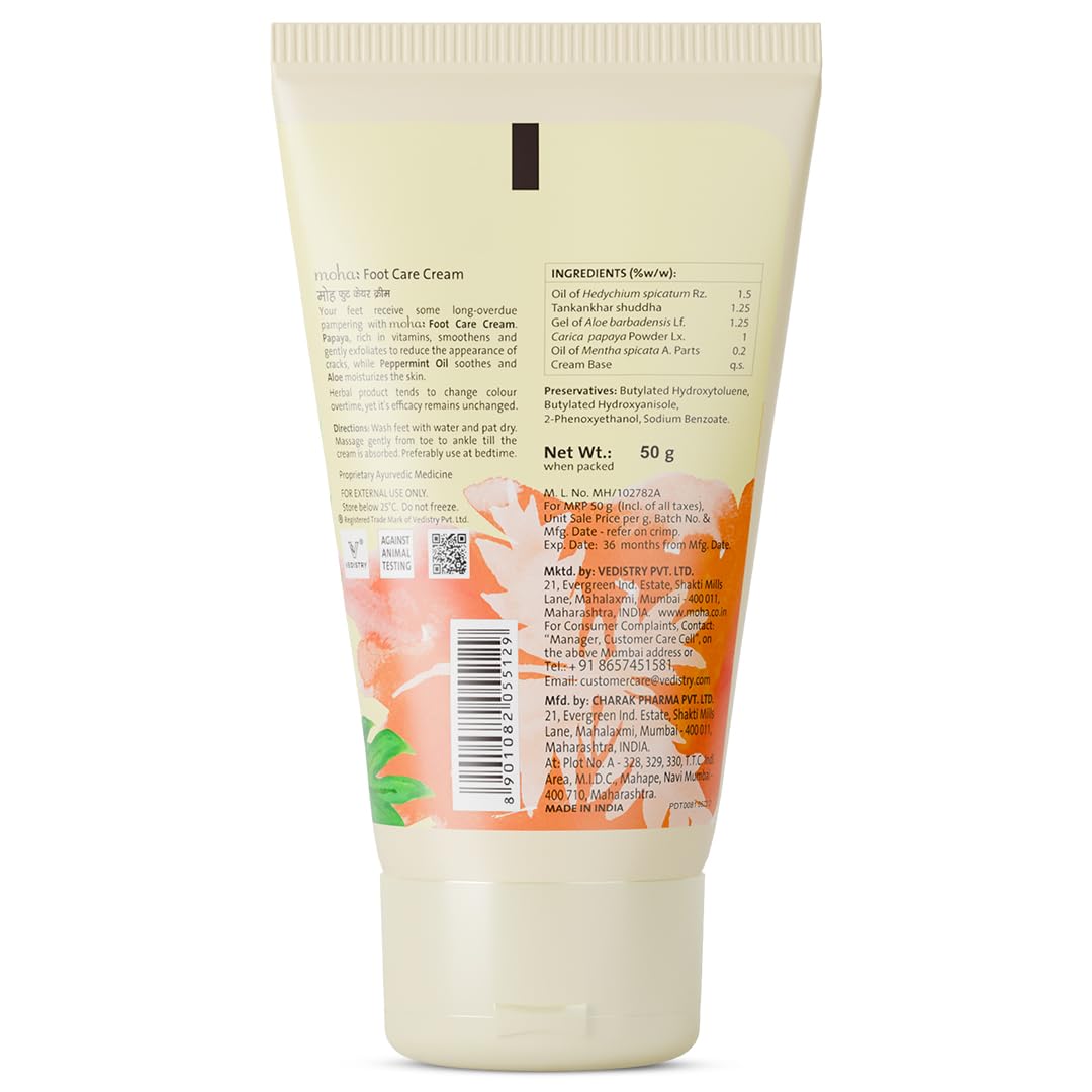 Moha Foot Cream for Dry & Cracked Feet | Deep Nourishment & Fast Healing Heel Repair Cream | Cooling & Vegan Formula with Aloe, Papaya, Peppermint & kapurkachri | Clinically Proven | Moisturizing Foot Cream for Rough Calloused Skin 50g