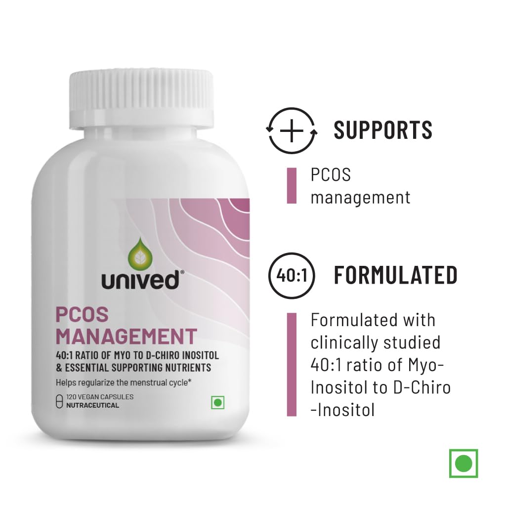 Zephivo Unived PCOS Management, 40:1 Ratio 2000mg Myo-Inositol to 50mg D-Chiro-Inositol with Natural Caronisitol®, for Acne, Facial Hair, Insulin Resistance (1 Month Supply capsules)