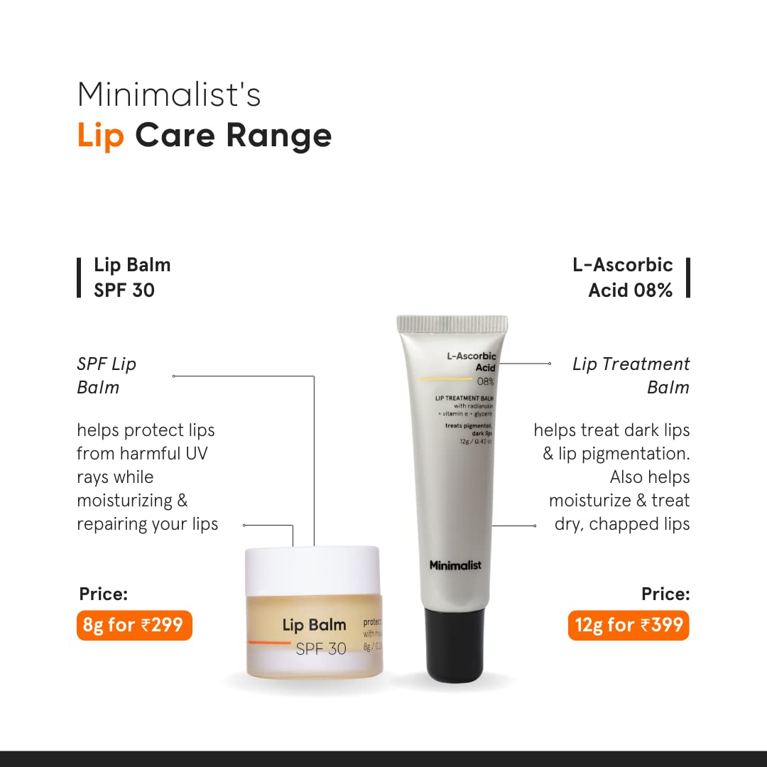 Minimalist Lip Treatment Balm for Pigmented & Dark Lips | 8% L-Ascorbic Acid with Vitamin E, Radianskin & Glycerine | For Women & Men | 12 gm