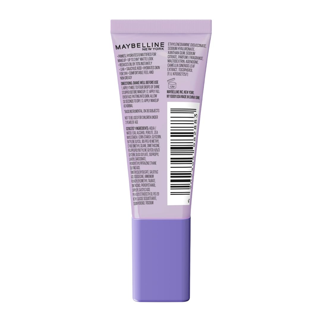 Maybelline New York Shine Stopper Primer | 3-in-1 Serum Primer for Oily Skin to Prime, Mattify, Hydrate with LHA & Salicylic Acid, 10ml