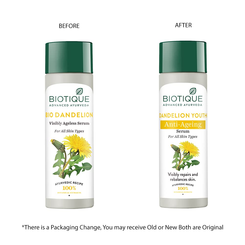 Biotique Dandelion Youth Anti-Ageing Serum| Ayurvedic and Organically Pure| Anti-Ageing Serum for Men & Women| Reduces Fine Lines & Wrinkles |100% Botanical Extracts| All Skin Types | 190ml
