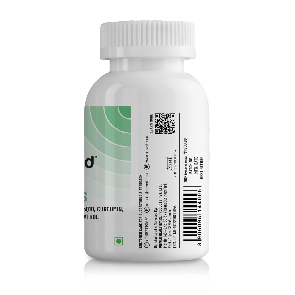 Zephivo Unived Advanced nutrients With Carorite™ (Carotenoid complex), Coenzyme Q10, Curcumin, Trans-resveratrol, Choline & L-taurine | Advanced formula to support healthy aging | 60 Vegan Capsules