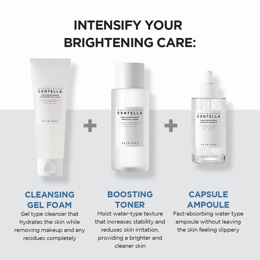 SKIN1004 Centella Tone Brightening Cleansing Gel Foam | Moisturizing & Gentle Exfoliating Cleanser with Niacinamide for Sensitive Skin, 125ml