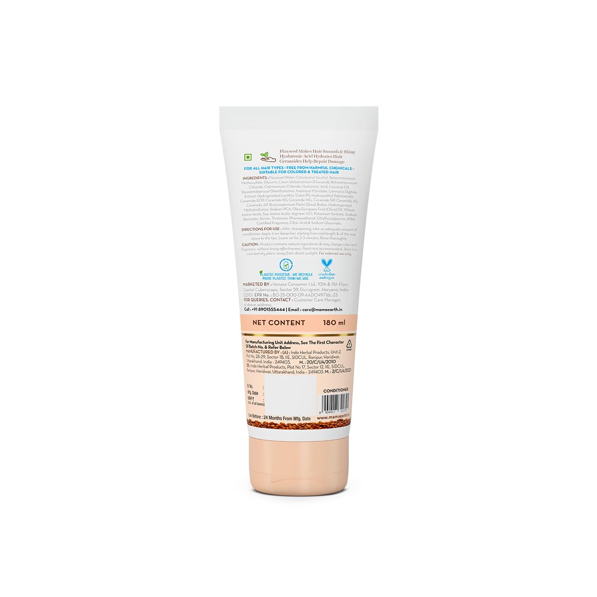 Mamaearth Flaxseed Damage Repair Conditioner with 2% Flaxseed, 1% Hyaluronic Acid, Ceramides | Makes Hair Soft, Smooth & Shiny | Deeply Conditions | Dry & Frizzy Hair | Sulphate & Paraben Free | 180 ml