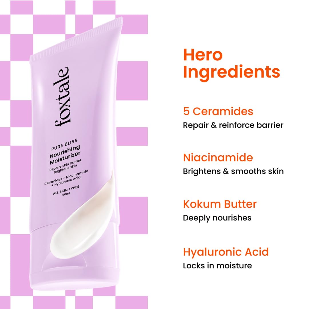 Foxtale Nourishing Ceramide Face Moisturizer with Niacinamide for 100 Hr Hydration, Lightweight & Non-Sticky, For Soft & Glowing Skin, Men & Women, All Skin Types, 50 ml